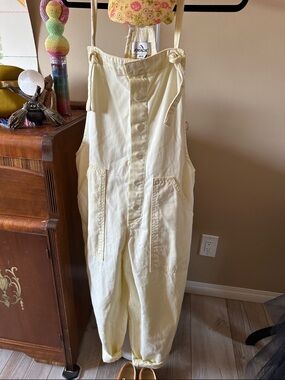 Jordache Pale Yellow Tie-Shoulder Cotton Overalls